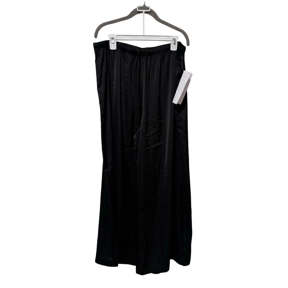 Women’s Black Satin Wide Leg Pants 2X Elastic Waist Pull On Palazzo NWT - Picture 2 of 10